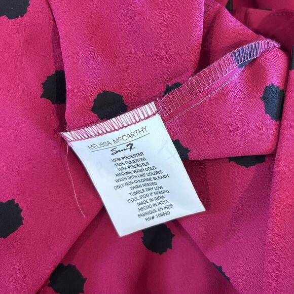 Melissa McCarthy Seven Womens Raspberry Pink Polka Dot Plus Size Blouse 1X NWT - Picture 5 of 7